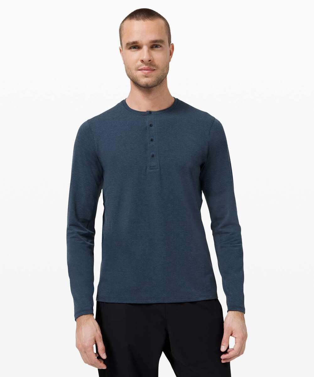 Lululemon Reinstate Long Sleeve Henley Heathered True Navy XL